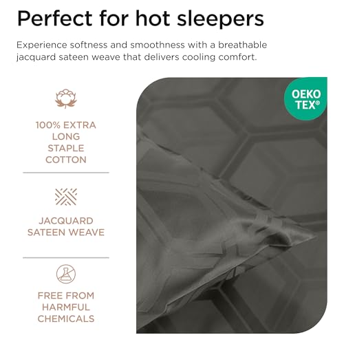 Image of Threadmill 100% Cotton Sheets for Full Size Bed - 600 Thread Count Full Bed Sheets Set with 16 inch Deep Pocket - Jacquard Sateen Weave 4-Piece Bedding Set with Cooling Effect, Dark Grey