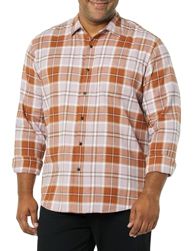 Image of Amazon Essentials Men's Regular Fit Long-Sleeve Flannel Shirt, Soft Brushed Cotton, Lightweight yet Warm