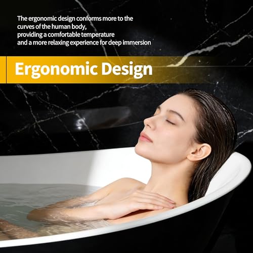 Image of GarveeHome 59 Inch Acrylic Freestanding Bathtub, Deep Soaking Double Ended Tub, White Interior Black Exterior, Modern Oval Non-Slip Stand Alone Bath Tub for Bathroom, Chrome Overflow and Drain