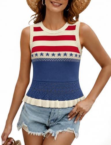 Image of VIMPUNEC Womens Crochet Crop Tank Tops Sleeveless Knit Sweater Vest Ruffle Hem Summer Top