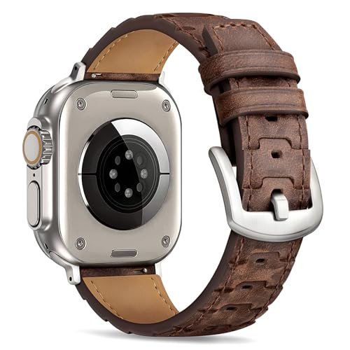 Leather Bands Compatible with Apple Watch 49mm 46mm 45mm 44mm 42mm(Series 1 2 3) Band Men Women, Handmade stitching of genuine Leather Wristband Replacement Band Compatible for Apple Watch Ultra 3/2 iwatch Series 11 10 9 8 7 6 5 4 SE (Coffee brown, 49/46/45/44/42mm(Series 3 2 1))