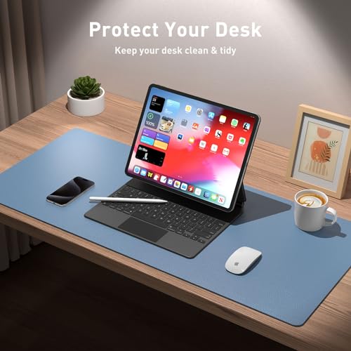 Image of Aothia Leather Desk Pad Protector, Office Mat, Large Mouse Pad, Non-Slip PU Leather Blotter, Laptop Pad, Waterproof Writing Pad for Office and Home (Denim Blue, 31.5 inch x 15.7 inch)
