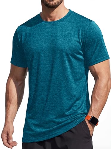 MAGCOMSEN Funktionsshirt Herren Sportshirt Kurzarm Trainingsshirt Atmungsaktiv Laufshirt Wandershirt Männer Regular Fit Fitness Shirts Funktionsshirt Pfauenblau XL