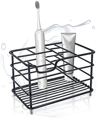 Stainless Steel Toothbrush Holder for Bathroom, Sturdy Non Slip Electric Toothbrush Organizer with 7 Slots, Airy Toothbrush Toothpaste Storage Stand, Black