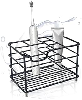 Stainless Steel Toothbrush Holder for Bathroom, Sturdy Non Slip Electric Toothbrush Organizer with 7 Slots, Airy Toothbrush Toothpaste Storage Stand, Black