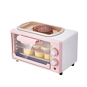 Elektrische Mini Oven, Ontbijtgrill, Constante Temperatuur Verwarmingstechnologie met Meerdere Kookfuncties Grill Instelbare Temperatuurregeling Timer 800w (Roze)