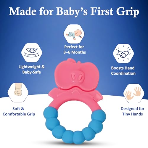Image of MamaLaps Soft Silicone Baby Teether, Silicone BPA Free Teethers for Newborn Infant, Teething Toy for Babies with Textured Surface for Soothing Gums (Pack of 1, Ribb Apple-Blue)