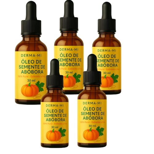 Kit 5 Óleos De Semente De Abóbora com Vitamina E em Gotas 100% Pura e Natural