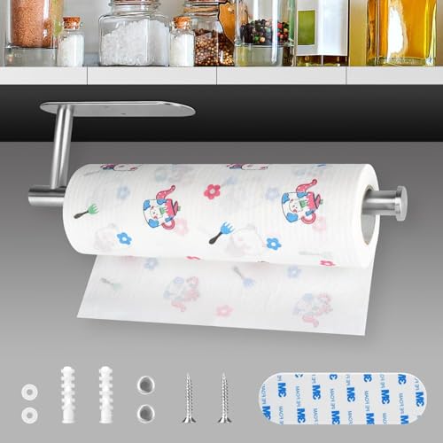 Sitara Kitchen Roll Holder, Self-Adhesive or Perforated Paper Towel Holder for Bathroom and Kitchen Accessories, Under Cupboard Kitchen Roll Holder, 304 Stainless Steel (Silver) - Image 8