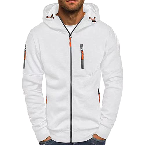 Maiyifu-GJ Fleece Hoodies for Men Long Sleeve Full Zip Up Sports Sweatshirt Lightweight Slim Fit Hoodie with Zip Pockets (White,Small)