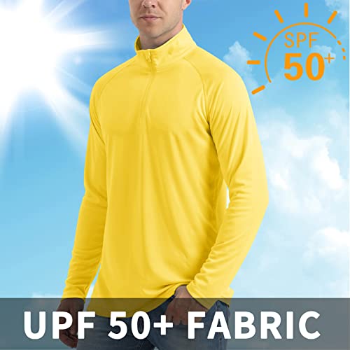 Crysully Men's 1/4 Zip Pullover Long Sleeve Sun Protection Shirt Upf 50+ Fishing Golf Running Polo Shirts Yellow #TOP3