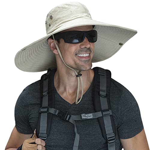 Image of HUAMULAN Wide Brim Sun Hats Men and Women Bucket Safari Fishing Hat for Hiking Garden Lawn Work Camping Outdoor