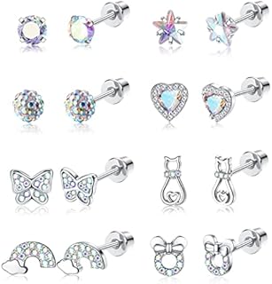 YADOCA 8 Pairs Hypoallergenic Earrings for Women Girls Surgical Steel Cubic Zirconia Heart Stars Rainbow Screw Back Earring Flower Multicolored Butterfly Stud Earrings Set