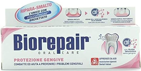 Biorepair: Protezione Gengive (Gum Protection) Toothpaste with microRepair * 2.5 Fluid Ounce (75ml) Tube (Pack of 2) * [ Italian Import ]