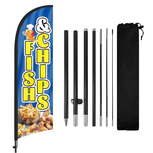 Fish and Chips Feather Flag with Stake, 8Ft