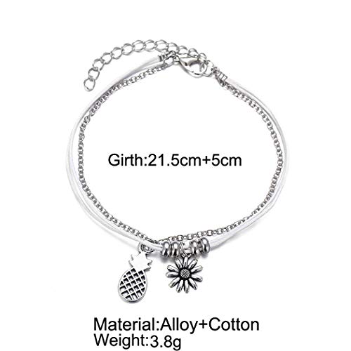 Yean Boho Ananas Anhänger Fußkettchen Sonnenblume Knöchel Armband Mode Perlen Fuß Schmuck Kette für Frauen und Mädchen - 5