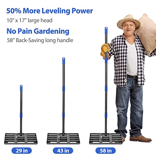 Lawn Leveling Rake, 5 Ft Metal Lawn Leveler Heavy Duty, 17" X 10" Effort Saving Levelawn Tool With Round Corner, Move Soil Ground Surfaces Freely, Length Adjustable Rakes For Garden Yard Golf Course #TOP2