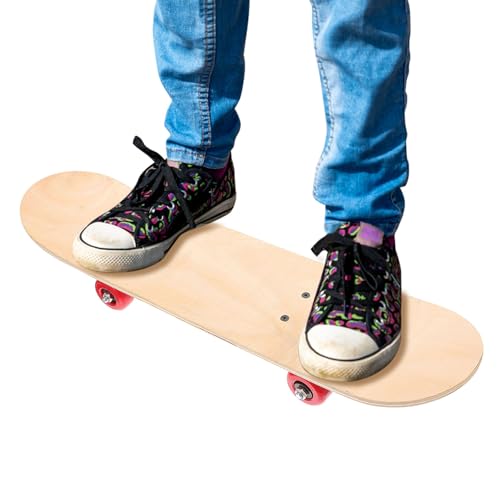 Homoyoyo Monopatín de Madera para Adolescentes Diseño para Pintar, Doble Balancín 43X13 CM, Juguete Deportivo para Uso en Exteriores y Desarrollo Creativo Color Aleatorio