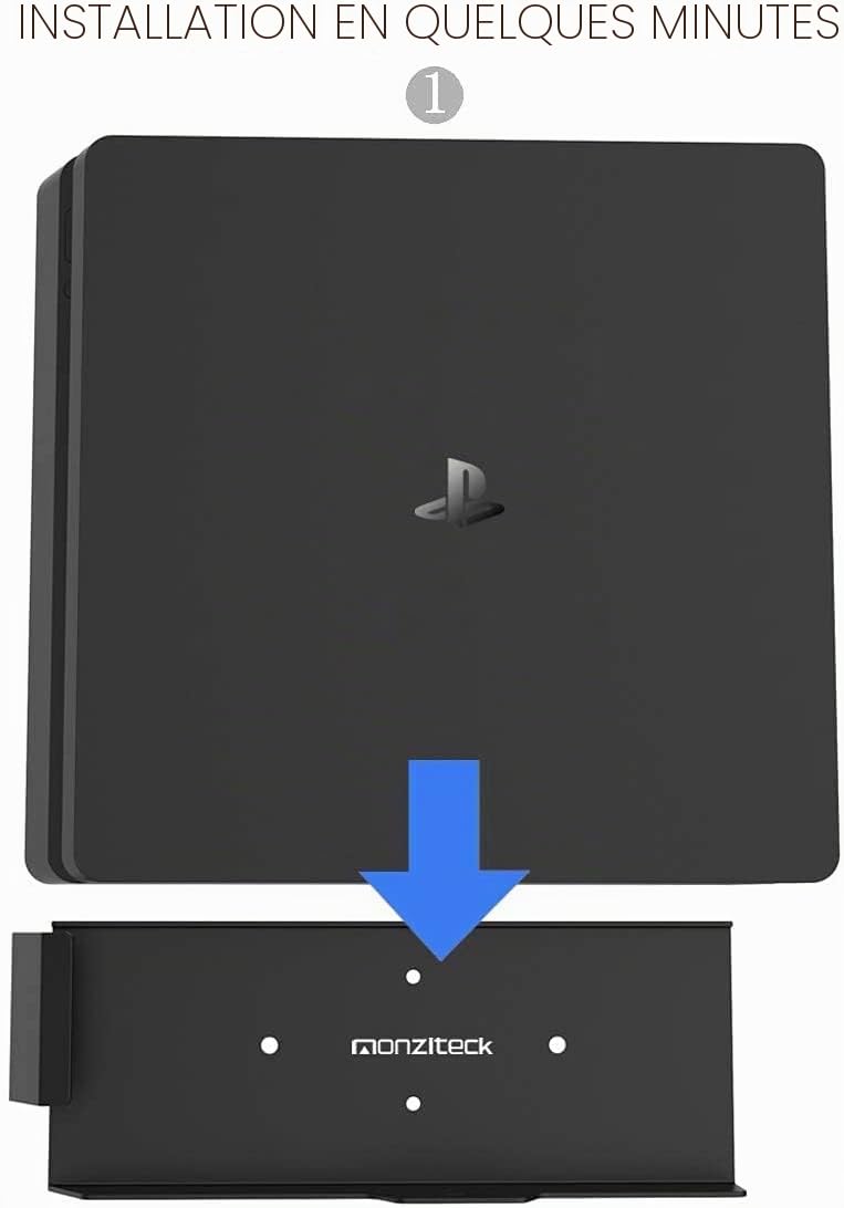 Monzlteck Support Mural pour PS-4 Slim, près ou derrière la télévision, Gain de Place, personnalisé pour s'adapter Parfaitement à la PlayStation4 Slim, Facile à Installer