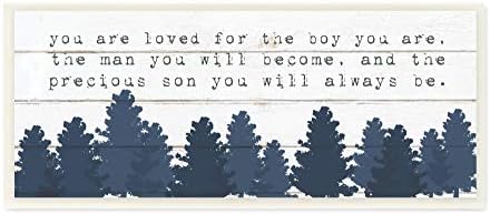The Kids Room by Stupell You are Loved for The Precious Son You are Navy Blue Forest Wall Plaque Art, 7x17, Multi-Color