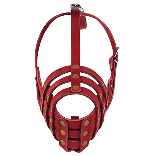 Murom Leather Dog Muzzle German Shepherd Adjustable Breathable Doberman Dalmatian Setter Basket Medium Large Breeds Black Brown Red Green (Red, Medium), Black, Brown, Mint Green, Red #TOP6