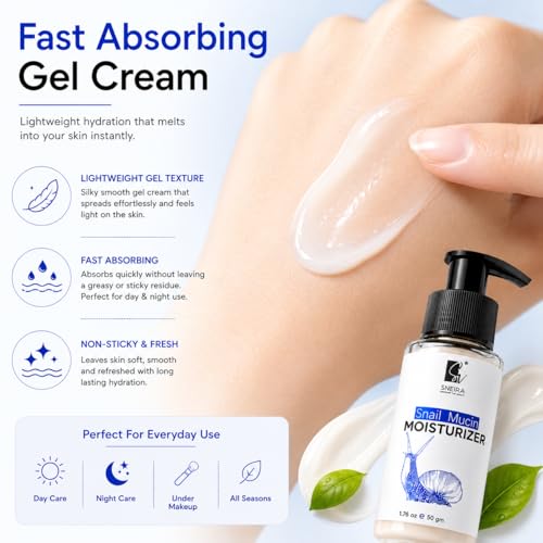Image of Snail Mucin Moisturizer 50ml | Hydrating Face Cream with Snail Secretion Filtrate | Lightweight Non-Sticky Moisturizer for Soft, Smooth Glowing Skin | Daily Use Face Cream for All Skin Types