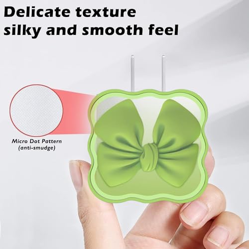 Image of INEFABLE Charger Case Cover Protector with 3D Cute Pattern for iPhone Charger only 18W & 20W, Data Charging Cable Wire Saver Protective Cable Cover Full Protection - Set Of 1 (Green Bow)