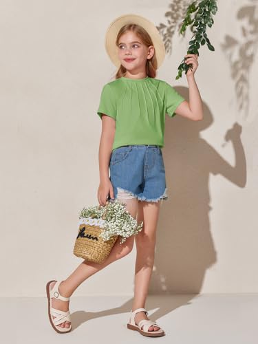 Image of Haloumoning Girls Pleated T Shirts Kids Summer Short Sleeve Fashion Tops Tees 5-14 Years