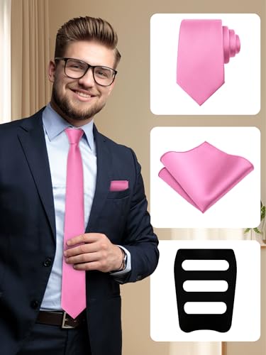 Image of Mantieqingway Black Tie Sets for Men Classic Solid Color Tie Handkerchief Pocket Square Holder Formal Graduation Wedding