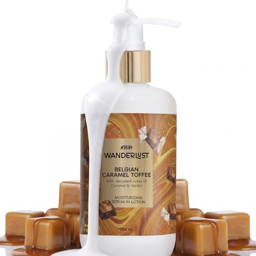 Image of Nykaa Wanderlust Belgian Caramel Toffee Moisturising Body Lotion, 250 ml |Caramel & Vanilla | Lightweight, Long-Lasting Moisturisation| Vegan, Paraben-Free I Suitable for All Skin Types