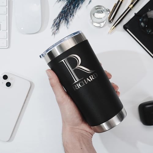 Be Burgundy Personalized Tumbler with Engraved Name - 12 Designs, 20 Oz Coffee Tumbler with Slider Lid, Black - Double Wall Insulated, Personalized Gifts for Him