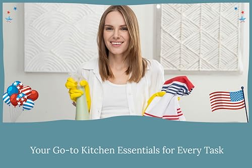 Image of Red White and Blue Kitchen Towels - 6 Pack, 100% Cotton, 30 inchx20 inch, Striped Patriotic Kitchen Tea Towels with Hanging Loop - Reusable, Absorbent and Washable 4th July Decor (6 Pack)
