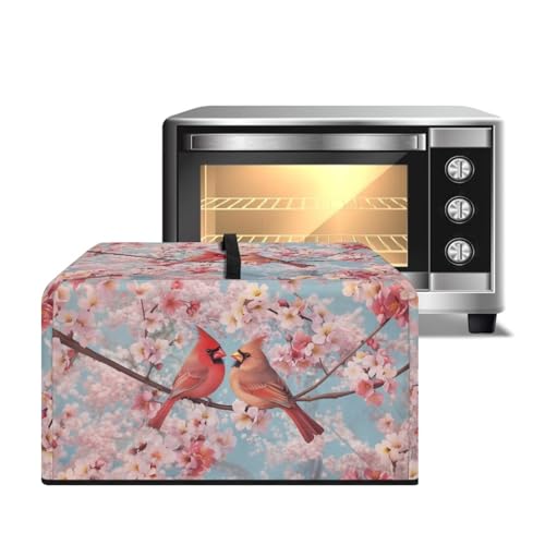 Image of Microwave Dust Cover Toaster Oven Dustproof Cover Stain-Resistant Oil-Proof Smart Oven Protector for Kitchen Countertop, L, Northern Cardinal Red Bird Pink Flower Print