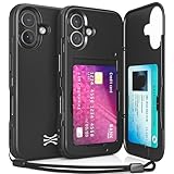 TORU CX SLIM iPhone 17用ケース | スリムウォレットケース、隠し3枚カードホルダー＆カードスロット付き | 耐衝撃性、頑丈なカバー、フリップキックスタンド付き | ミラー＆ストラップ付き - 黒