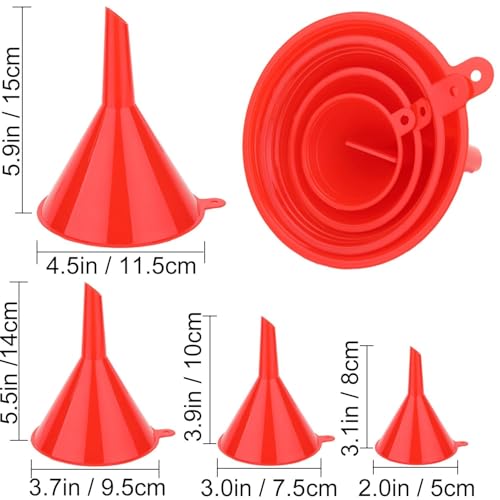 Image of 6 Pcs Automotive Funnel Set for Oil, Fuel & Coolant Transfer | Wide Mouth Plastic Funnels with Long Neck, Flexible Right Angle Spout & Removable Filter | Car, Motorcycle & Garage Tools