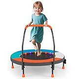COSTWAY Ø90 cm Kinder Trampolin, Minitrampolin faltbar mit LED Beleuchtung, Fitness Trampolin Indoor mit Griff & Tragetasche, Gartentrampolin klein für Kinder ab 3 Jahren (Hellblau)