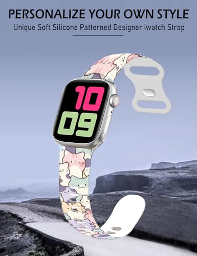Sport Watch Bands Compatible with Apple Watch Band 38mm 40mm 41mm for Women Men, Adjustable Soft Silicone Replacement Smartwatch Wristband for iWatch Series 7 6 5 4 3 2 1 SE(cute cat)