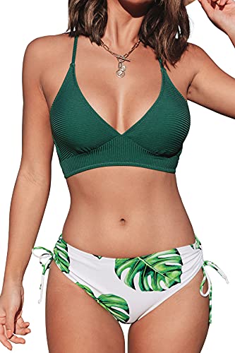 Cupshe women's lace up bikini swimsuit green top adjustable shoul…