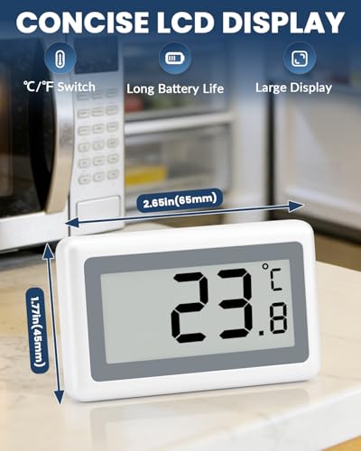 Refrigerator Thermometer Digital 3 Pack, Fridge Freezer Thermometer with Large LCD Display, Magnetic Freezer Temperature Gauge with ℃/℉ Switch for Kitchen, Home, Room