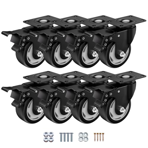 Image of 3 Inch Caster Wheels, Casters Set of 8, ASHGOOB Casters with Brake Heavy Duty, Industrial Locking Swivel Top Plate Castor Wheels for Workbench /Furniture /Cart.(AB Switch, Double Pedal Brake)