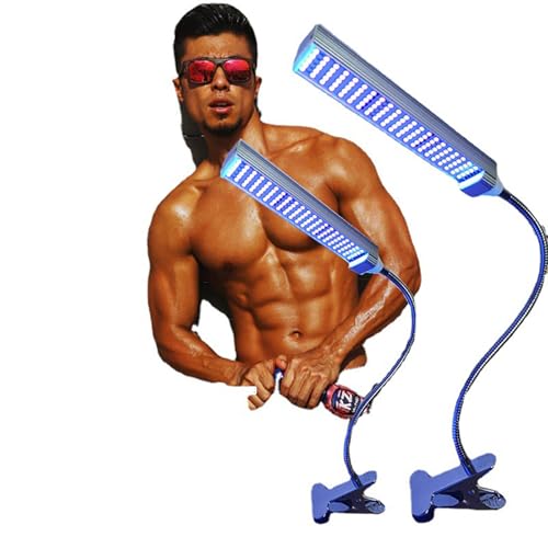 INFJMHAA Luz de solárium plegable ajustable para el hogar, lámpara de bronceado para el hogar con base de clip, bronceado natural de 365 nm, área de irradiación de 60 x 30 cm, rotación de 360° para