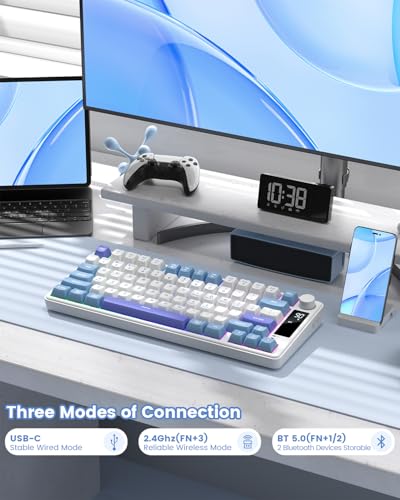 Image of Womier DK75 75% Wireless Gaming Keyboard, RGB Backlit Creamy Keyboard with Media Knob, OLED Screen, Tri-Mode 2.4GHz /USB-C /BT5.0, Anti-Ghosting No-Conflict Silent Membrane Keyboard for MAC Windows