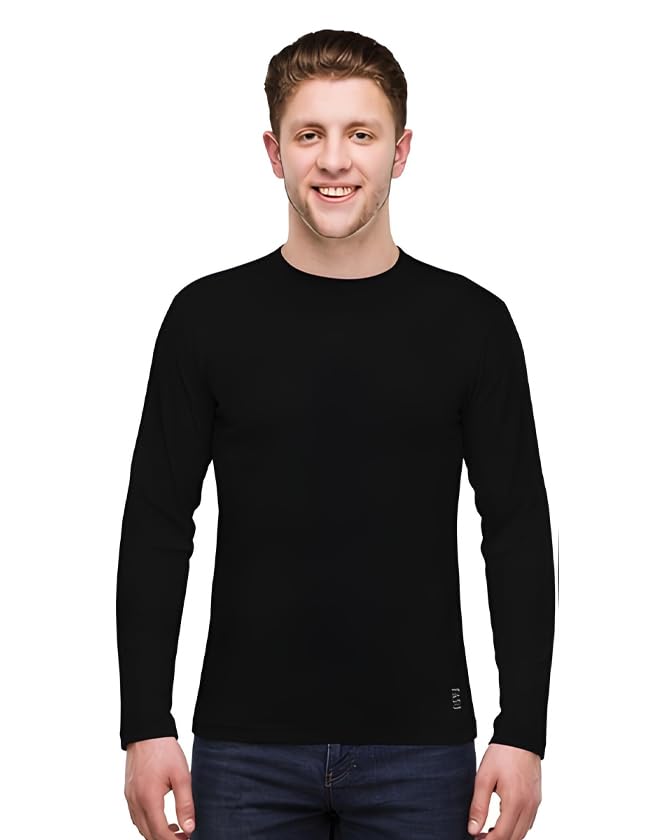 f a s o Men's 100% Combed Cotton Full Sleeve T-Shirt | Regular Fit Crew Neck Casual Sports Tee | Soft Breathable Tag-Free Cotton Shirt with Reflective Logo-picture-53