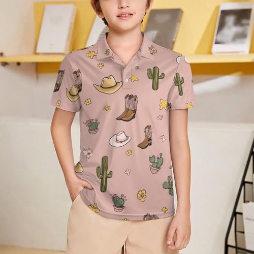 Boys' Classic Polo Shirts Short Sleeve Moisture-Wicking Golf & Tennis Shirts for Youth Teens Cute Cartoon Cowboy2