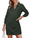 WIHOLL Fall Dresses for Women Long Sleeve V Neck Turn Down Collar Polo Dress Loose Flowy Fashion Preppy Mini Dress Back to School Outfits Sage Green L