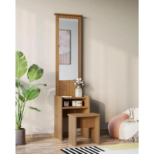 Image of Wakefit Dressing Table with Storage | 1 Year Warranty | Dressing Table with Mirror (Engineered Wood - Urban Teak, Heka)