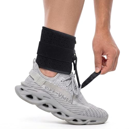 Tenbon Ankle Support Drop Foot Brace Orthosis - Comfort Cushioned Adjustable Wrap Compression For Improved Walking Gait, Prevents Cramps Ankle Sprains (Black)