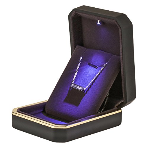 Led Jewelry Gift Box Case Elegant Velvet Necklace Pendant Box Bracelet Box With Led Light For Jewelry Display Wedding Engagment Valentine's Day Black Size：2.75"X3.54"X1.38" #TOP1