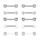 Incaton 14G 5 Pairs Nipple Rings Tongue Ring Surgical Steel Nipplerings Retainer Piercing Women Silver Straight Barbells 12mm-18mm