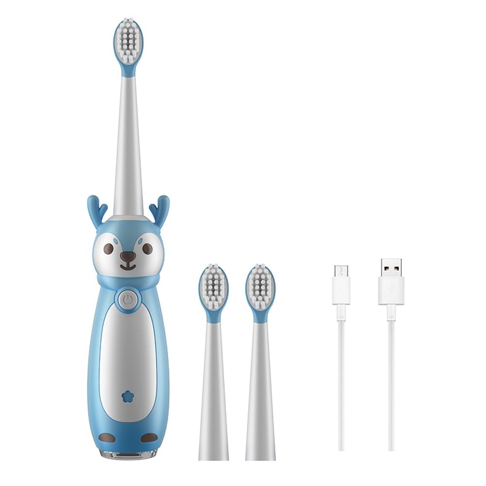 Baby Bucket Kids Electric Toothbrush for Ages 3+, IPX7 Waterproof, Rechargeable, 3 Smart Modes with Memory, Includes 3 Replacement Brush Heads-Blue)-picture-24